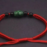 NWT Lucky Red String Thread Braided Knitted Jade Green Oval Bead Small Bracelet