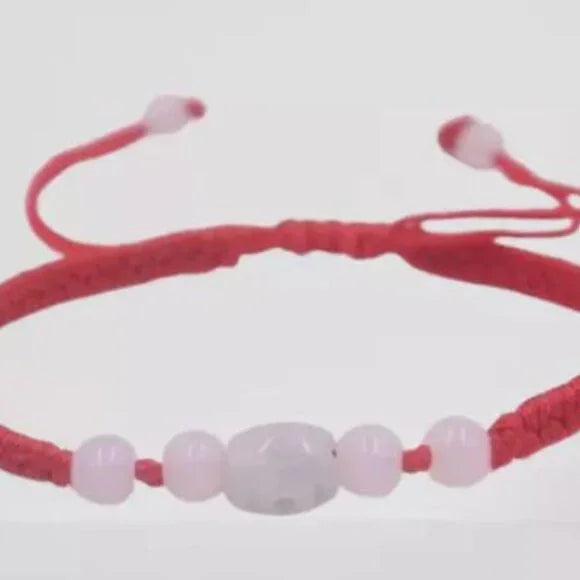 NWT Natural Jade Jadeite Carved Beads Red Weaved Braided Cord Small Bracelet