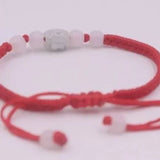 NWT Natural Jade Jadeite Carved Beads Red Weaved Braided Cord Small Bracelet