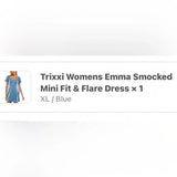 Trixxi Women's Blue Emma Smocked Mini Fit & Flare Dress Size XLP Women's Fashion