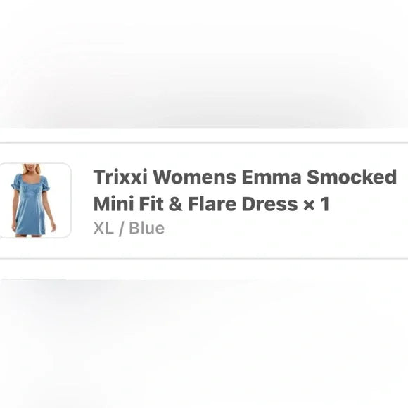 Trixxi Women's Blue Emma Smocked Mini Fit & Flare Dress Size XLP Women's Fashion