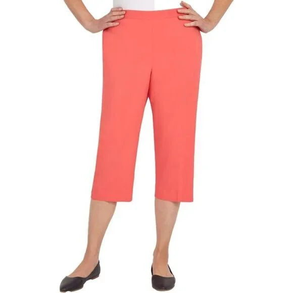 NWOT Alfred Dunner Women's Pink High Rise Solid Stretch Carpi Pants Size 14P