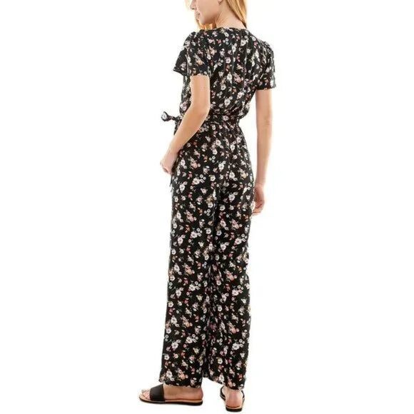 NWT Kingston Grey Women's Black Floral Ruffled Wide Leg Jumpsuit XL