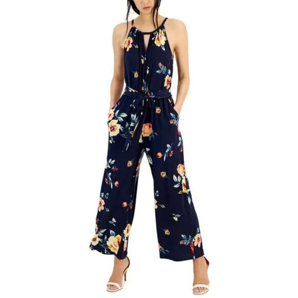 NWT Studio by JPR Women's Navy Printed Sleeveless Wide Leg Jumpsuit Size XL