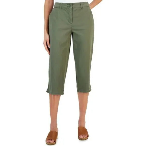 NWOT Karen Scott Women's Green Mid Rise Straight Leg Khaki Capri Pants Size 14