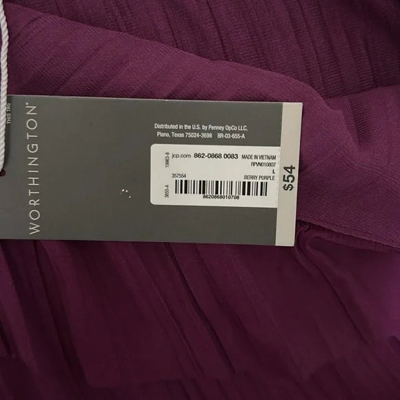 NWT Worthington Women's Purple Sleeveless Satin Blouse Size Large.