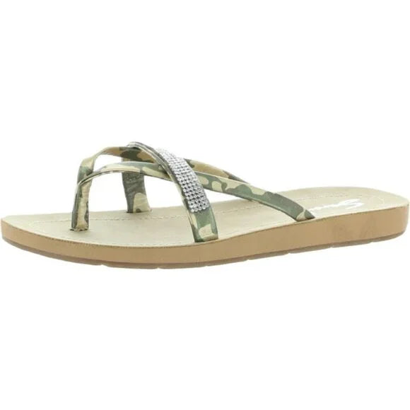 New Seven7 Women's Bondi Gold Camo Caramel Faux Leather Thong Sandals Size 8M