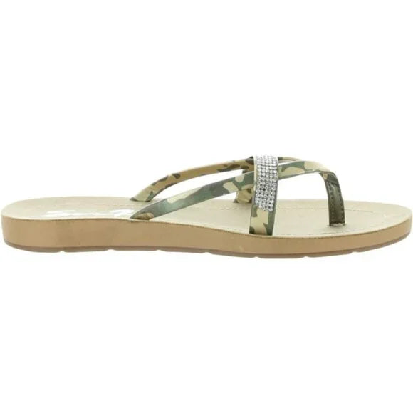 New Seven7 Women's Bondi Gold Camo Caramel Faux Leather Thong Sandals Size 8M