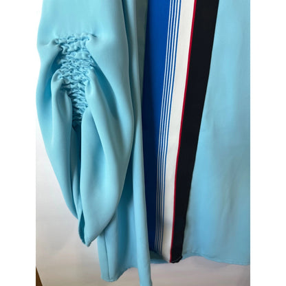 Alfani Womens XL Light Blue Vertical Stripe Ruched Long Sleeve Blouse Top