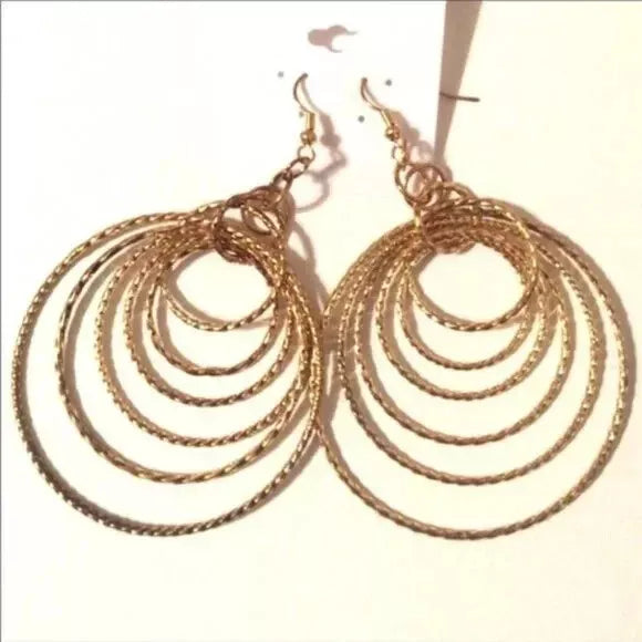 Brand New Gold-tone Big Round Dangling Earrings. Women's Fashion Accessories.