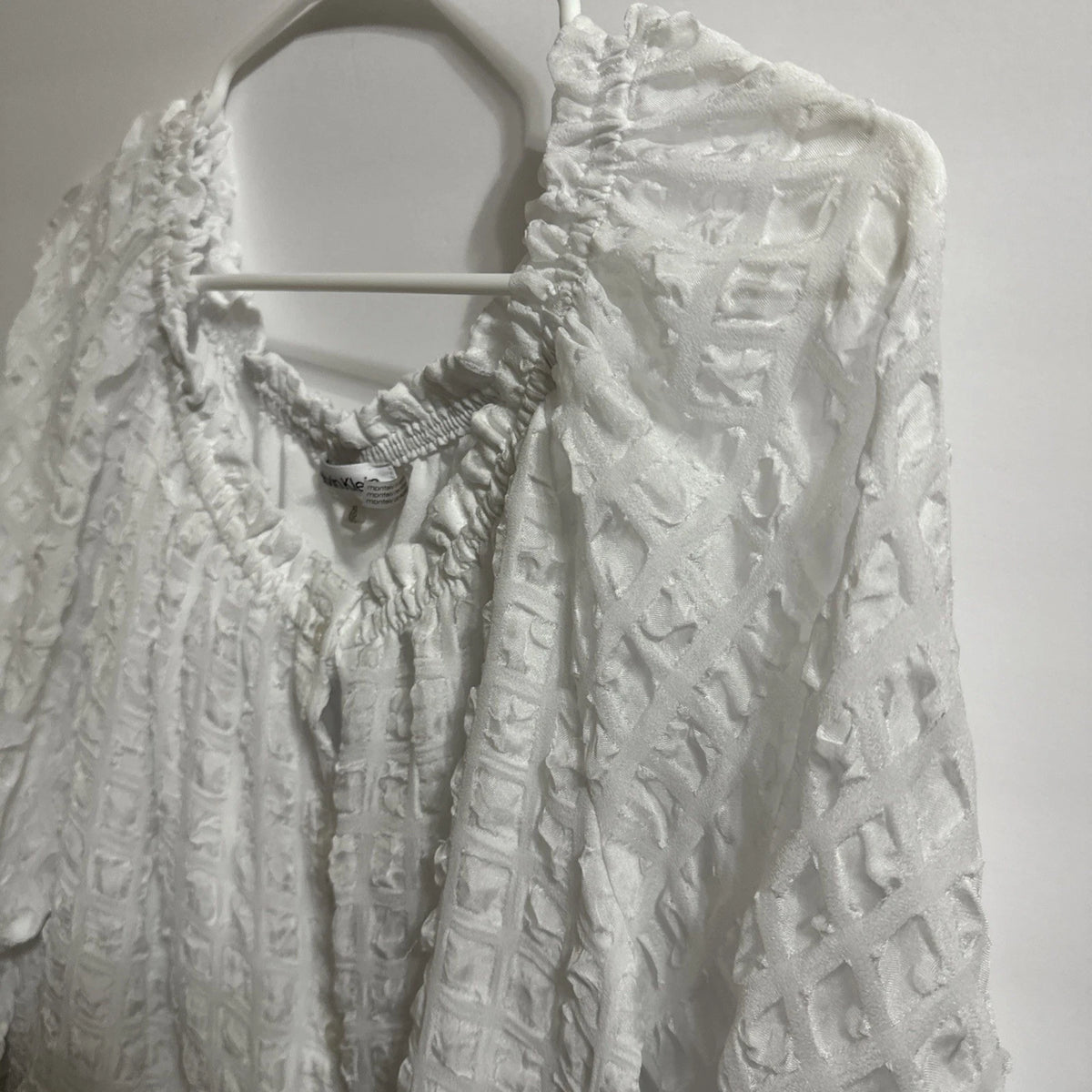 Calvin Klein Women's Boho Peasant Top Size XL White Scoop Neck 3/4 Sleeve White