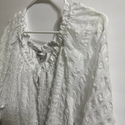Calvin Klein Women's Boho Peasant Top Size XL White Scoop Neck 3/4 Sleeve White