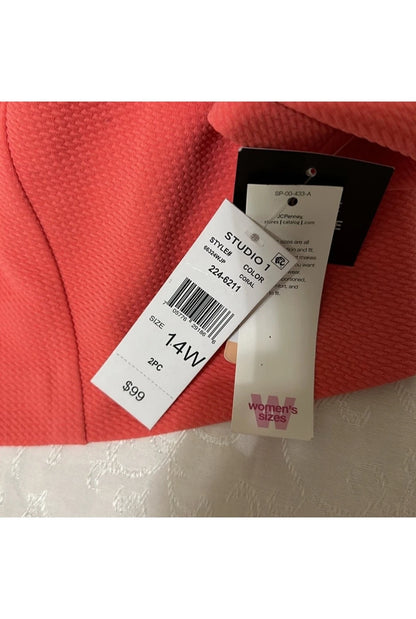 Le Suit Collarless Dress Suit, Regular & Petite Sizes In Coral Pink brand new