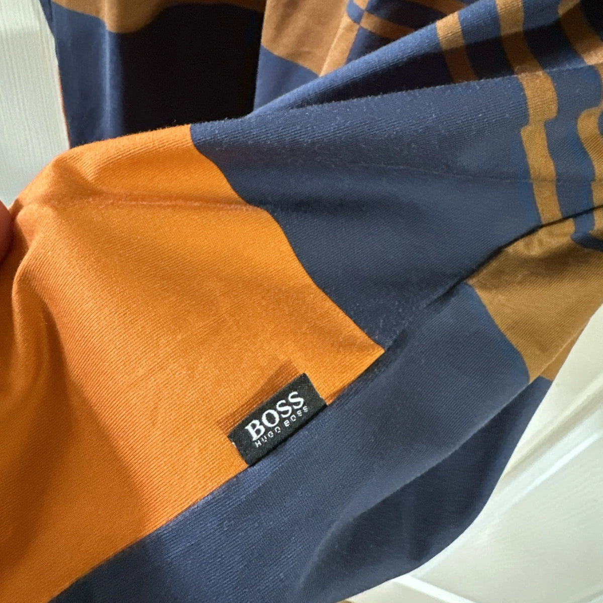 Hugo Boss Men's Shirt Color Block Blue Orange Brown Tan Size large