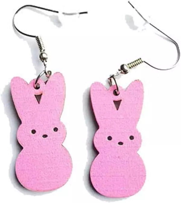 Colorful Easter Rabbit Wooden Dangle Earrings Cute Candy Color Rabbit Animal