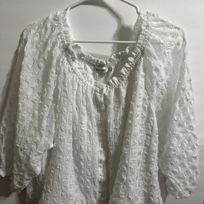Calvin Klein Women's Boho Peasant Top Size XL White Scoop Neck 3/4 Sleeve White