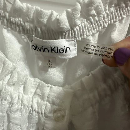 Calvin Klein Women's Boho Peasant Top Size XL White Scoop Neck 3/4 Sleeve White