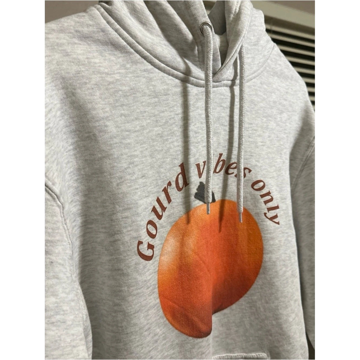 Gray Hoodie with Pumpkin Graphic - "Gourd Vibes Only" medium gardening gardener
