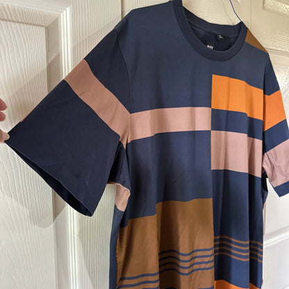 Hugo Boss Men's Shirt Color Block Blue Orange Brown Tan Size large