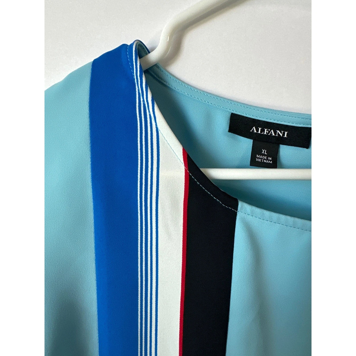 Alfani Womens XL Light Blue Vertical Stripe Ruched Long Sleeve Blouse Top