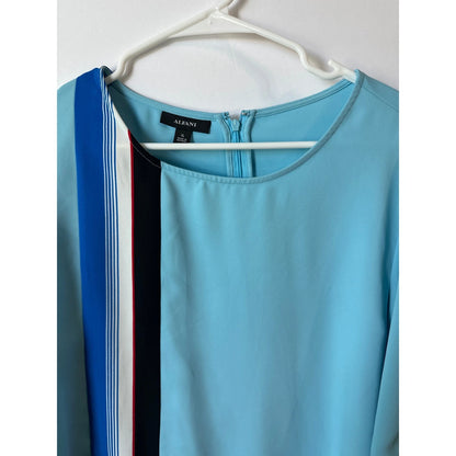 Alfani Womens XL Light Blue Vertical Stripe Ruched Long Sleeve Blouse Top