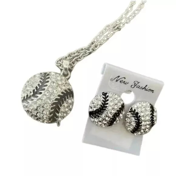 NEW Baseball Studded Earrings and Necklace Jewelry Set. Women's Accessories