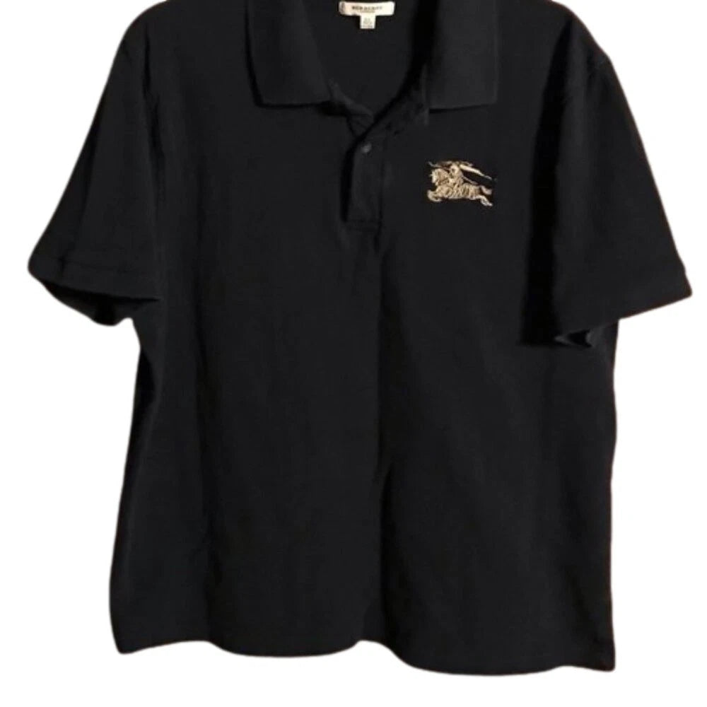 Burberry Women's Black Big Logo *Rare Cotton Polo Shirt Size XL