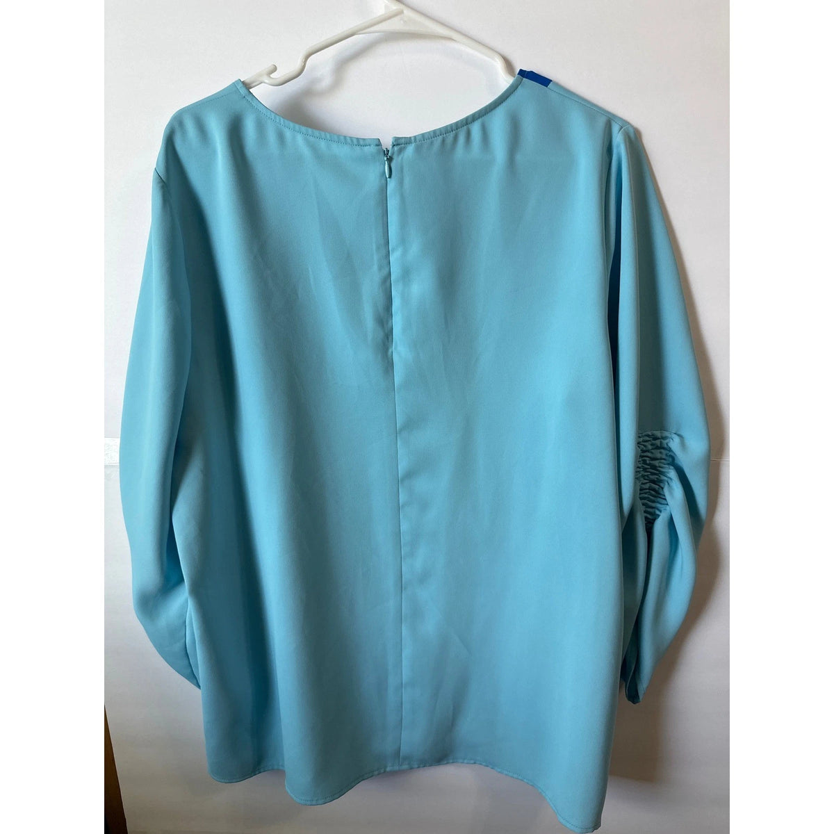 Alfani Womens XL Light Blue Vertical Stripe Ruched Long Sleeve Blouse Top