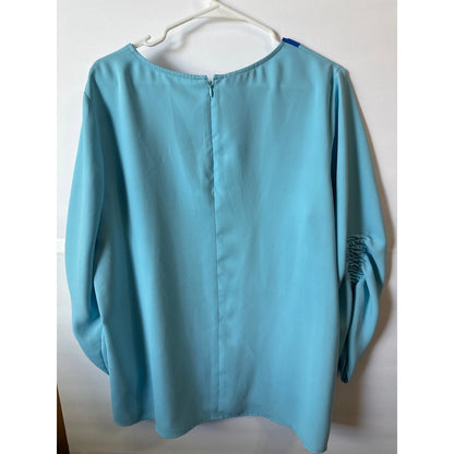 Alfani Womens XL Light Blue Vertical Stripe Ruched Long Sleeve Blouse Top