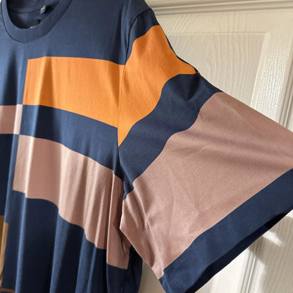 Hugo Boss Men's Shirt Color Block Blue Orange Brown Tan Size large