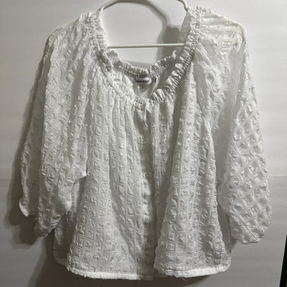 Calvin Klein Women's Boho Peasant Top Size XL White Scoop Neck 3/4 Sleeve White