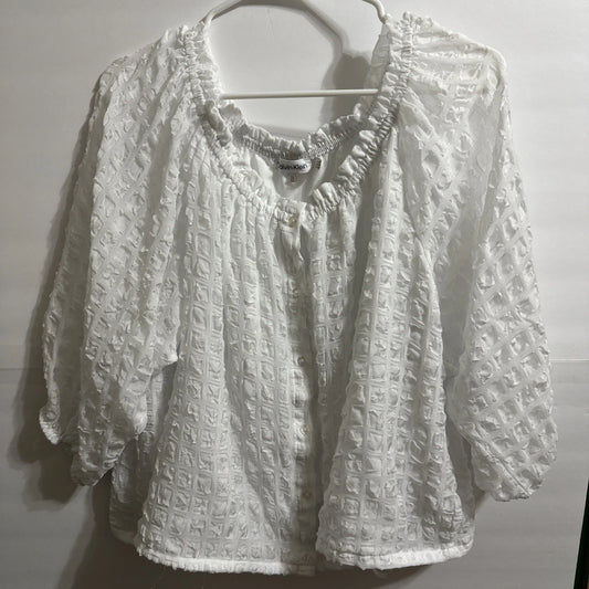 Calvin Klein Women's Boho Peasant Top Blouse Size XL White Scoop Neck 3/4 Sleeve White. Donated by June
