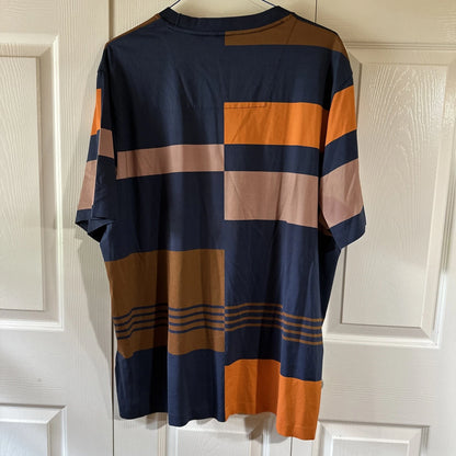 Hugo Boss Men's Shirt Color Block Blue Orange Brown Tan Size large