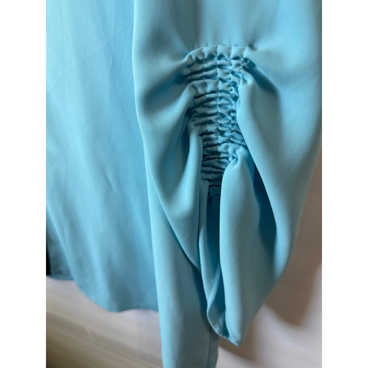 Alfani Womens XL Light Blue Vertical Stripe Ruched Long Sleeve Blouse Top