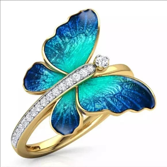 Gorgeous Butterfly Design Fashion Ring. Crystal Enamel. Women's Fashion.