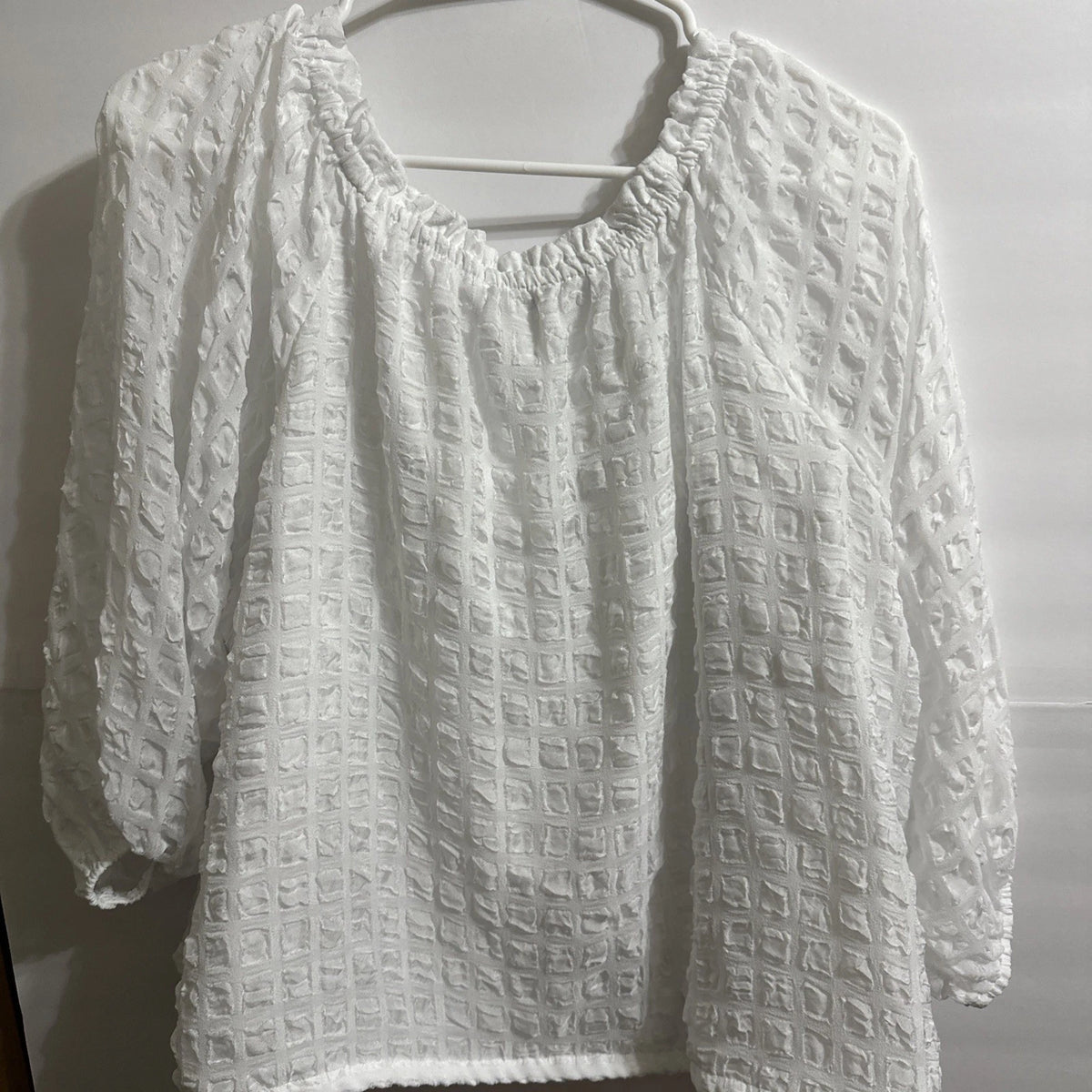Calvin Klein Women's Boho Peasant Top Size XL White Scoop Neck 3/4 Sleeve White