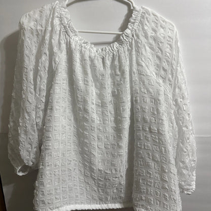 Calvin Klein Women's Boho Peasant Top Size XL White Scoop Neck 3/4 Sleeve White