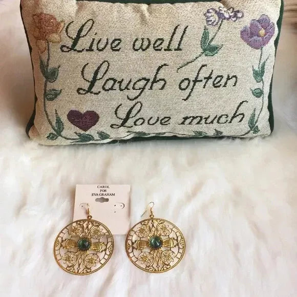 NWT Brand New Big Round Chunky Rose 🌹 Gold Plated Round Earrings. With Blue-Green Gemstone 💎