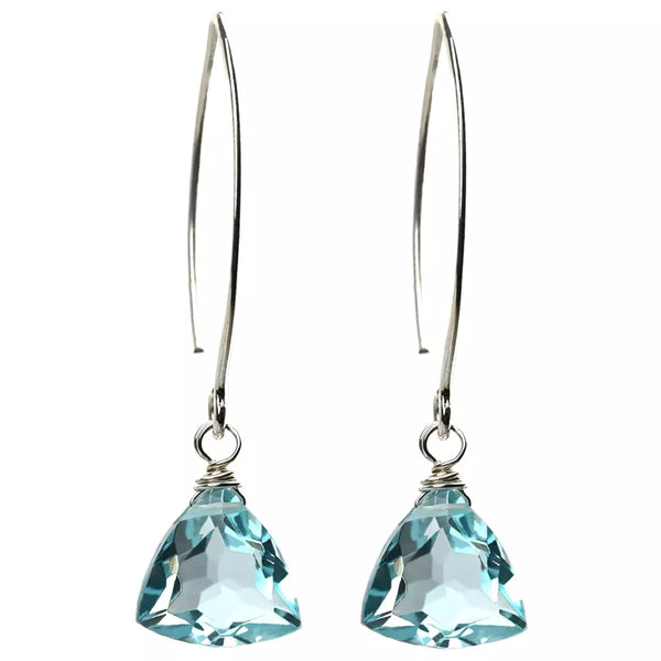 NWT Handmade Dangle Earrings for Women - Aquamarine Blue Quartz Sterling Silver Earrings