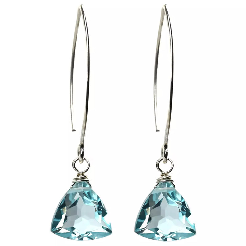 NWT Handmade Dangle Earrings for Women - Aquamarine Blue Quartz Sterling Silver Earrings