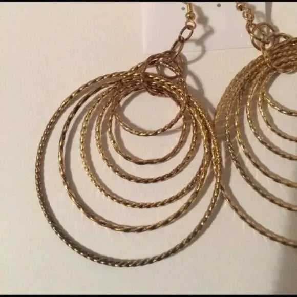 Brand New Gold-tone Big Round Dangling Earrings. Women's Fashion Accessories.