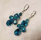 New E897 2" Blue Geo Shaped Crystal Drop Earrings. Women's Fashion Accessories.