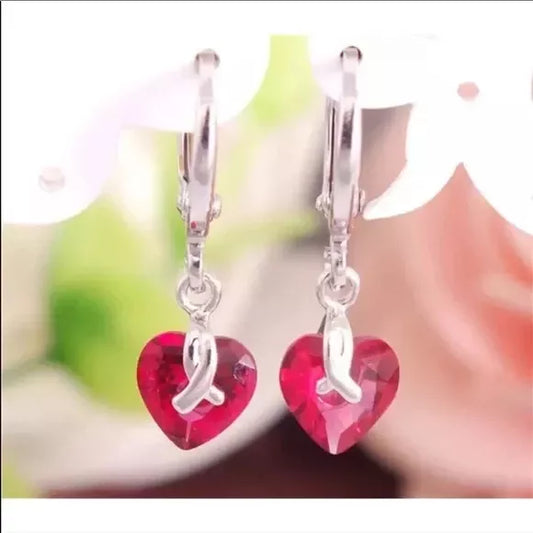New Red Gemstone Cubic Zirconia Dangling Drop Earrings. Women's Fashion.