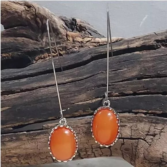 New E2198 Orange Cabochon Drop Earrings. Women's Fashion Accessories.