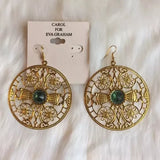 NWT Brand New Big Round Chunky Rose 🌹 Gold Plated Round Earrings. With Blue-Green Gemstone 💎