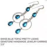 New Swiss Blue Topaz Long Dangling Earrings. Women's Fashion Accessories.