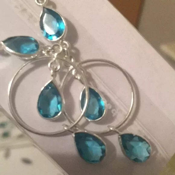 New Swiss Blue Topaz Long Dangling Earrings. Women's Fashion Accessories.