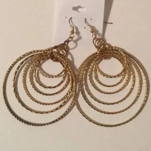 Brand New Gold-tone Big Round Dangling Earrings. Women's Fashion Accessories.