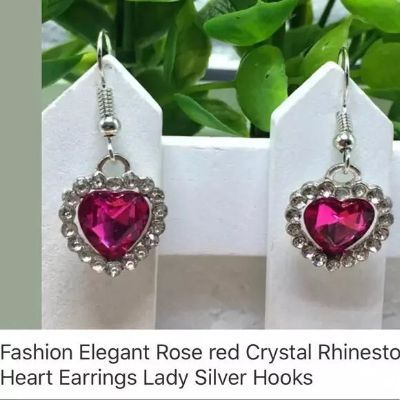 New Heart ❤️ Rose 🌹 Crystal Earrings. Women's Fashion Accessories.