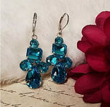 New E897 2" Blue Geo Shaped Crystal Drop Earrings. Women's Fashion Accessories.